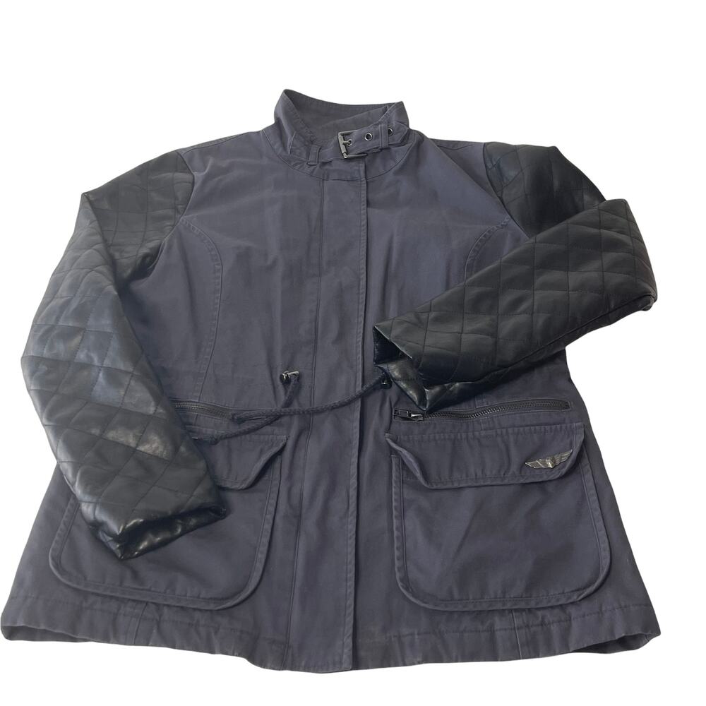 Rock & Republic‎ Mens Gray Field Jacket Quilted Faux Leather Sleeves Size M